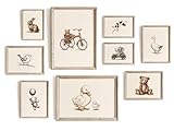 Hambient Set 9 Stampe Cameretta Bambini senza Cornice – Poster Vintage Beige per Decorazione Parete – Quadretti Bambini – Animali – Decorazioni per Cameretta Neonati