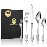 BEWOS Set Posate Palazzo d'Argento 30 Pezzi, Posate Acciaio Inox, Manici in Rilievo, Posate per Famiglia e Banchetti, Confezionati in Regalo, Lavabili in Lavastoviglie