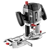 GRAPHITE Toupie 1300W, mandrino 6, 8, 12 mm, velocità 11000-28000 min-1, peso 3,5 kg, corsa 55 mm, accessori: 3 pinze di serraggio, bussola di guida per la copiatura delle sagome, fresa circolare