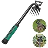 poraceous Sarchiatore Manuale, Estirpatore Erbacce con Manico, Attrezzo Diserbo Acciaio Inossidabile, Sarchiatore per Erbacce con Manico in Gomma a 6 Denti, per Scavo del Giardino Trapianto Diserbo