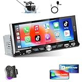 Podofo Autoradio Wireless Carplay 1 Din con Android Auto, Bluetooth con Display Dell'autoradio con Schermo da 6,9 Pollici Supporta WiFi GPS Navi RDS, Telecamera Posteriore e Microfono
