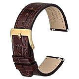 Anbeer 18mm Italiano Alligator Grain Embossed Pattern Cinturino in pelle, Quick Release Calfskin sostituzione Watch Band per gli uomini le donne,Marrone rosso con fibbia oro