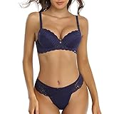SHEKINI Completo Intimo di Pizzo Donna Elegante Reggiseno Push up con Ferretto Reggiseno e Perizoma 2 Pezzi Sexy Lingerie Set