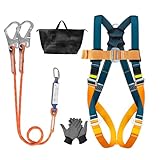 Imbracatura di sicurezza anticaduta integrale con assorbitore di energia, doppia fune 1,8 m, Portata massima 140 kg, EN 361/354/355, protezione anticaduta per tetti e arrampicata, linea vita tetto kit