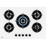 Electrolux Piano Cottura Gas EGG75372W Serie 600 Gas on Glass 75cm da Incasso, 5 Fuochi, Bruciatore Rapido, Bruciatore Wok, Precisa Regolazione della Fiamma, Sicurezza Sicurgas, 590x520cm, Bianco