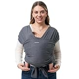 Momcozy Fascia per neonati – Anello facile da indossare – Fascia per il trasporto traspirante per mani libere – Marsupio regolabile da 3,6 kg a 15 kg (nero-grigio)