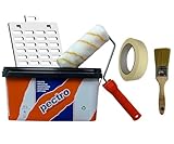 PECTRO Set Pittura Bianca per Interni ed Esterni 6,6kg (4L) con rullo, pennello, griglia e nastro in carta | Set Pittura per Interni Lavabile per Pareti e Soffitti - Contenitore in plastica riciclata