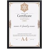 Ditwis Cornice A4, Cornice Nera per 21x29,7 cm Certificati, Foto, Disegni dei bambini e Documenti, per Pareti e Tavoli, Portafoto adatta per Soggiorno, Camera da Letto e Ufficio