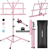 CAHAYA 2-in-1 Leggio Spartiti Musicali & Supporto da Tavolo per Libri Leggio Musicale Pieghevole Altezza Regolabile 70-138cm con Fermacarte per Spartito Musicale Colore Rosa Modello CY0204-1