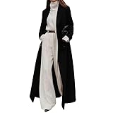 SYLDMKJ Trench Donna Autunno Inverno Donne Cappotto Sciolto Caldo Spessore Trench Coat Lana Blend Giacca Outwear-Nero-XXL