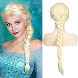 PORSMEER Elsa Princess Cosplay parrucca da donna, capelli biondi intrecciati affascinanti capelli pieni lunghi di ricambio sintetici per costume festa Halloween