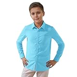 Bambini Ragazzi Ragazze Camicia Tinta Unita Manica Lunga Bambino Bambini Gentleman Revers Bottoni Top, Celeste., 3-4 Anni