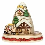 THUN, Villaggio di Natale, Maxi Carillon con Melodia Jingle Bells in Ceramica Decorata a Mano e Meccanismo Rotante con Trenino, Ø 32 cm, h 30.8 cm