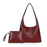 ACUYE Borsa a tracolla in ecopelle da donna, grande borsa tote e hobo, rosso, 37cm