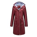 YUNCLOS Cappotto impermeabile da donna elegante antivento con cappuccio lungo giacca antipioggia slim fit tinta unita, Bordeaux, M