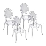 Baroni Home Set di 4 Sedie in Policarbonato Trasparente, Seduta Design Elegante Impilabile e Impermeabile da Soggiorno, Sala da Pranzo, Camera da Letto, 48X46X98, Vienna