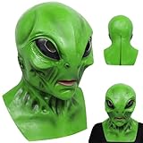Hperu Maschera aliena, inquietante xenomorfo Full Head Latex Halloween Mask con grandi occhi e buchi di ventilazione, verde, Halloween, alieno