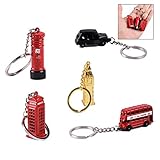 XLKJ 5 pezzi Portachiavi Souvenir,Portachiavi di Londra Portachiavi ad Anello e Catena Modello in Metallo Piccolo