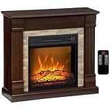 HOMCOM Camino Elettrico con Cornice e Effetto Fiamma Realistico a 3 Luminosità Regolabile, Stufa Caminetto Elettrico 1800W con Telecomando, Termostato, Timer e Riscaldamento Regolabile, Marrone