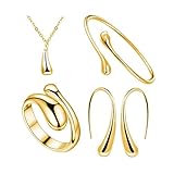 TOFBS Lacrima Parure Gioielli Donna Ragazze Argento Oro Lacrima Collana con Pendente Orecchini Bracciali e Anelli Set Collana da Donna Gioielli Set (Oro)