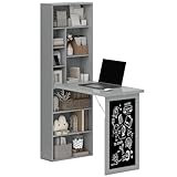 HOMCOM Scrivania con Libreria e Lavagna per Camera e Ufficio, Scrivania Pieghevole Salvaspazio, Tavolo da Pranzo a Scomparsa, Spaziosa, Moderna, 98x51x153 cm, Grigio Scuro