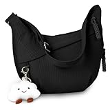 Aucuu Borsa a Tracolla Spalla, Borsa a Tracolla Mezzaluna da Donna, Borsa a Spalla in Velluto a Coste con Pendente, Messenger Crossbody Bag per Shopping Viaggio