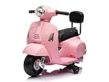 Mondial Toys Moto Elettrica Scooter per Bambini Mini Vespa GTS Piaggio 6V con Schienale Sedile in Pelle Luci Suoni Rosa