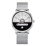 Mokeum Orologio da uomo, minimalista alla moda, in acciaio inox, impermeabile, con cinturino in maglia milanese in acciaio inox, orologio con calendario, argento, Moderno