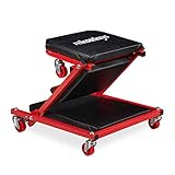 Relaxdays Sgabello da Officina fino a 150 Kg, Sedia & Lettino 2in1, con Rotelline Girevoli a 360°, Pieghevole, Nero