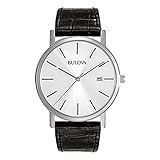 Bulova - Orologio Solo tempo 3 sfere, cassa in acciaio, cinturino in pelle nera, quadrante bianco con indici, fibbia ad ardiglione per Uomo - 1616175
