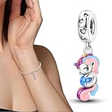 Ciondolo Argento Sterling 925 con Cubic Zirconia Pendenti per Pandora Braccialetti,Unicorni di perline, Compatibile con Braccialetti e Collane europei, perfetto Regali per Moglie e Ragazze