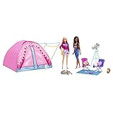 Barbie Due Playset Campeggio con tenda, 2 bambole 20 pezzi inclusi animali, telescopio e accessori, Giocattolo per Bambini 3+ Anni, HGC18