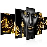 Runa Art - Quadri Volto di donna 200 x 100 cm 5 Pezzi XXL Decorazione Murale Design Oro nero 042151c