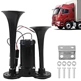 Corno Camion 12V Clacson Aria, Corno Truck Corno Auto Super Potente Doppio Tubo Aria Horn Kit Tromba Con Compressore, Per Camion Auto 12V Moto Car Ecc