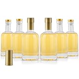 Winter Shore Bottiglie Vetro da 375 ml (Set da 6) - Bottiglie Olio Vuote per Succo e Vino con Tappo in Sughero e Dorato - Bottiglia Vetro Riutilizzabile per Soda, Succhi di Frutta, Kombucha e Alcol