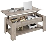 Yaheetech Tavolino da Caffè Rialzabile Tavolo da Salotto con Porta Rassegne Mobile Portaoggetti da Pranzo Industriale per Soggiorno Camera da Letto 120 x 59 x 49,5 cm Grigio
