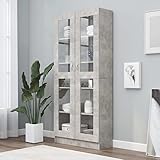 IKAYAA Vetrina Soggiorno Moderna in Vetro Espositiva Verticale - Mobel Salotto - Grigio Cemento - 185 cm