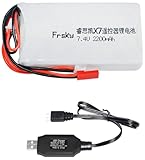 Yangers Batteria di ricambio ricaricabile da 7,4 V 2200 mAh Lipo Connettore JST JR con caricabatterie USB Set per trasmettitore FrSky Taranis Q X7 Spektrum DX8 DX6 DX6E
