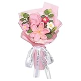 Luckwaii Bouquet di tulipani artificiali all'uncinetto, regali per donne, decorazioni floreali conservate fatte a mano, tulipano finto rosa lavorato a maglia, per festa della mamma, matrimonio