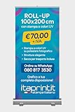 Cartellone Roll Up Pubblicitario 100x200cm, elegante, personalizzabile e ideale per pubblicità.