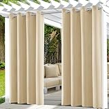 UFYTT Tende da Esterno Impermeabile,2 Pezzi Tende per Esterno con Anelli,Tende per Gazebo Esterno Oscurante,Tende Idrorepellente per Esterni per Balconi,Terrazzo,Veranda,132x215cm,Beige