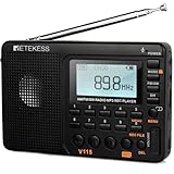 Retekess V115 Radio FM Portatile,Radio Vintage AM SW,Buona Ricezione,Compatto,Supporto USB AUX TF,Batteria Ricaricabile,Registra il Suono,Bassi (Nero)