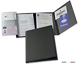 Pubblimania Portadocumenti Auto Moto, chiusura a 3 ante + portacard, Made in Italy. Per libretto, card, assicurazione, bollo o documenti da viaggio (Nero)