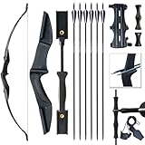 Tongtu Tiro con L'Arco Arco ricurvo e Freccia Arco Lungo Nero per Principianti Adolescenti Destri Mancini - Disegna Peso 30 libbre 40 libbre(40 Libbre, Nero)