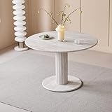 JZGORC Tavolo da Pranzo Rotondo, Base con Gambe Cilindriche, Effetto Finto Marmo, Tavolo da Pranzo Moderno e Minimalista per Soggiorno o Cucina, 115 x 115 x 75 cm - Travertino Grigio
