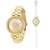 OTTAVIANI OROLOGIO DONNA SOLO TEMPO,CASSA IN ACCIAIO DODATO 36MM CON CRISTALLI,QUADRANTE ORO CON CRISTALLI,CONTURINO IN ACCIAIO DORATO+ABBINATO CINTURINO IN PELLE BIANCO.