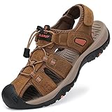 FLARUT Sandali Estivi Uomo Esterni PelleTraspirante Sandali Sportivi Scarpe da Trekking Passeggiata Fisherman Casual Sneakers Antiscivolo(Marrone chiaro,44)