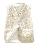 Yutdeng Gilet in Pile da Donna Invernale Caldo Senza Maniche Sherpa Teddy Gilet in Peluche Tinta Unita Scollo a V Gilet in Pelliccia Spessa Casual Giacca con Tasche Fluffy Outwear,Beige,XL