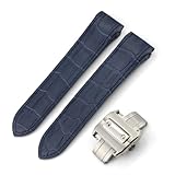 HMFANG Cinturino for Orologio in Pelle Bovina Italiana di Alta qualità da 20 Mm 23 Mm Cinturino in Pelle con Texture Marrone Nero Adatto Compatibile con L'orologio Cartier Santos(Blue_20MM_No Clasp)