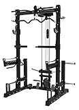 JK Fitness Power Rack Professionale con Modulo Lat/Pulley | Sistema Lat Machine/Pulley Basso a Carico Dischi Foro 50 mm | Traliccio Multipresa | 2 Safety Bar | Dips Attachment | 4 Porta Bilancieri Lat